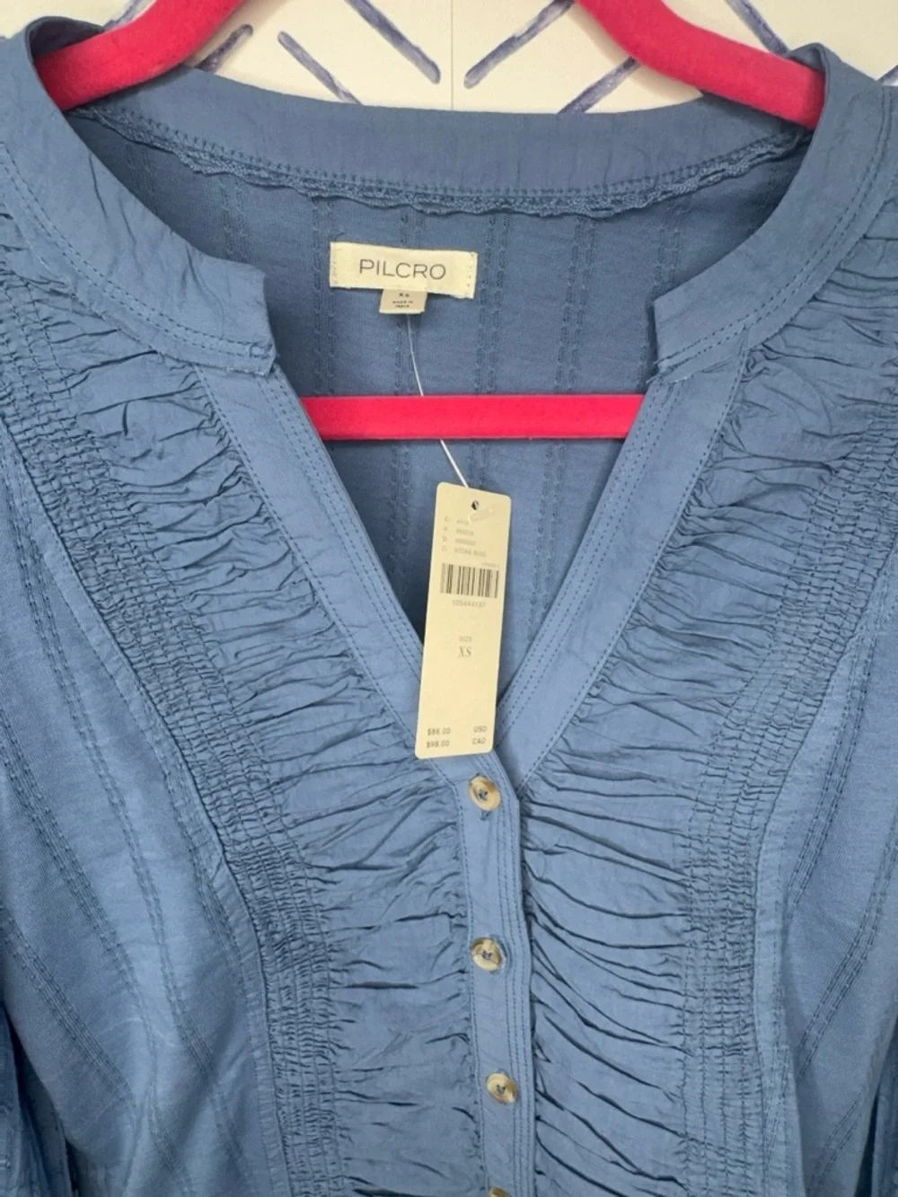 NWT Anthropologie Pilcro Long-Sleeve Reworked Buttondown Top Blue XS - Picture 3 of 9